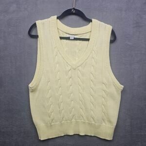 American Eagle Yellow Cable Knit Spring Sweater Vest Preppy Minimalist Cotton L